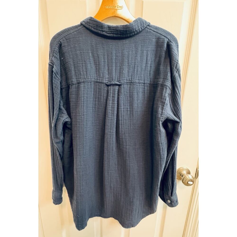 Time and Tru L Blue Button Shirt Crinkle Cotton Fabric Long Sleeve Picked - Picture 6 of 16